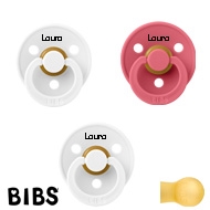 BIBS Colour Sutter med navn str2, 2 White, 1 Coral, Runde latex